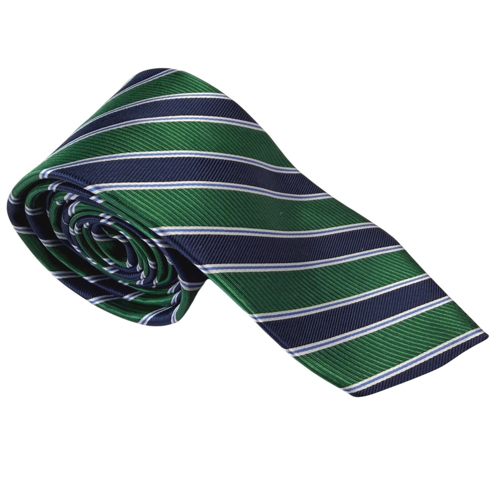 Brooks Brothers Mens Silk Repp Stripe Tie Green Navy Blue Made in USA